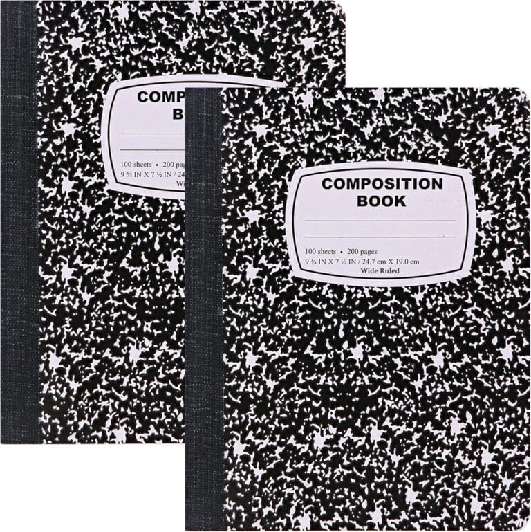 Emraw Composition Notebook Wide Ruled (2 Pack) Hard Cover Marble composition notebook, 100 Sheets, Wide Ruled Composition Notebooks, White Paper Composition books, Black and white composition notebook.