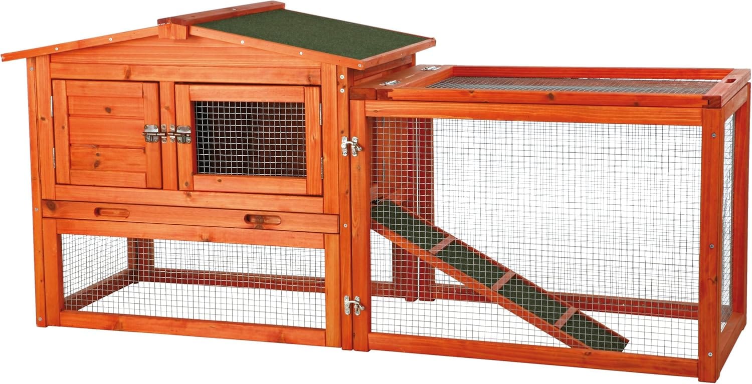 TRIXIE Natura Outdoor Rabbit Hutch With Run Small Elevated Rabbit Cage With Non Slip Ramp Small Animal House With Large Playpen, Hinged Roof & Pull Out Tray In Natural TRIXIE natura Outdoor Rabbit Hutch with Run - Small Elevated Rabbit Cage with Non-Slip Ramp - Small Animal House with Large Playpen, Hinged Roof & Pull-Out Tray - in Natural