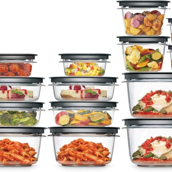 Rubbermaid 28-Piece Clear/Grey Food Storage Containers, Premium Snap Bases, and Various Size Lids, Perfect for Meal Prep, Leftovers, and Dishwasher Safe