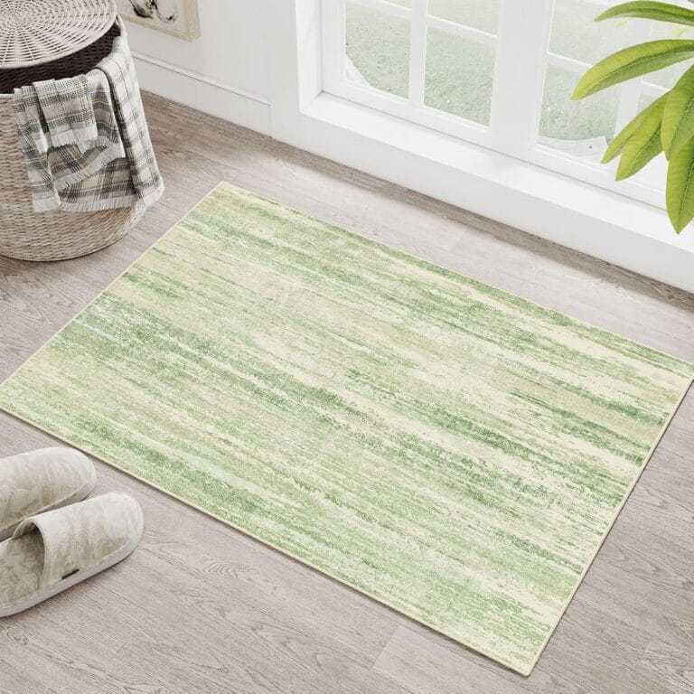 MUJOO Small Rug Washable,2x3 Area Rugs for Entryway Entry Entrance Bedroom Bathroom,Modern Abstract Low Pile Throw Rug,Front Door Mat Non Slip Accent Neutral Carpet Indoor Green
