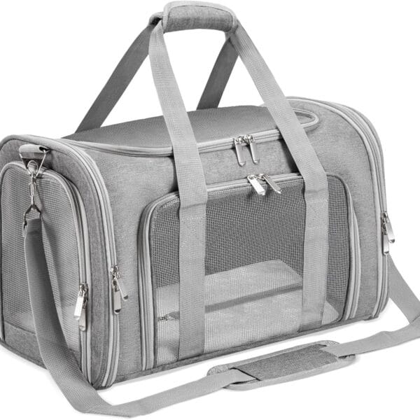 Soft-Sided Cat/Dog/Pet Carrier, Collapsible Pets Travel Carriers for Big Cats/Small Dogs with Shoulder Strap & Removable Mat, Mesh Puppy Carry Bag, Up to 16 Lbs, TSA Airline Approved(Gray)