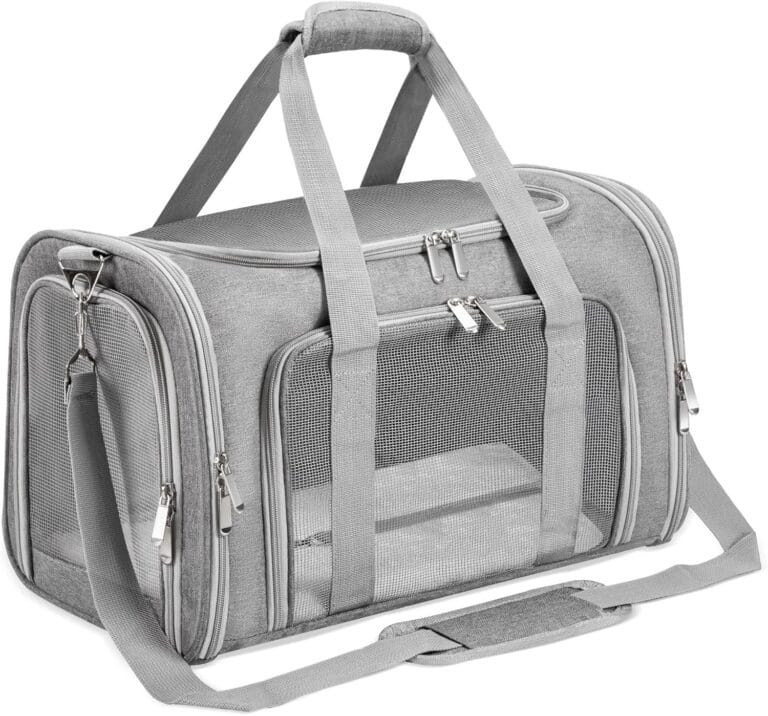 Soft-Sided Cat/Dog/Pet Carrier, Collapsible Pets Travel Carriers for Big Cats/Small Dogs with Shoulder Strap & Removable Mat, Mesh Puppy Carry Bag, Up to 16 Lbs, TSA Airline Approved(Gray)