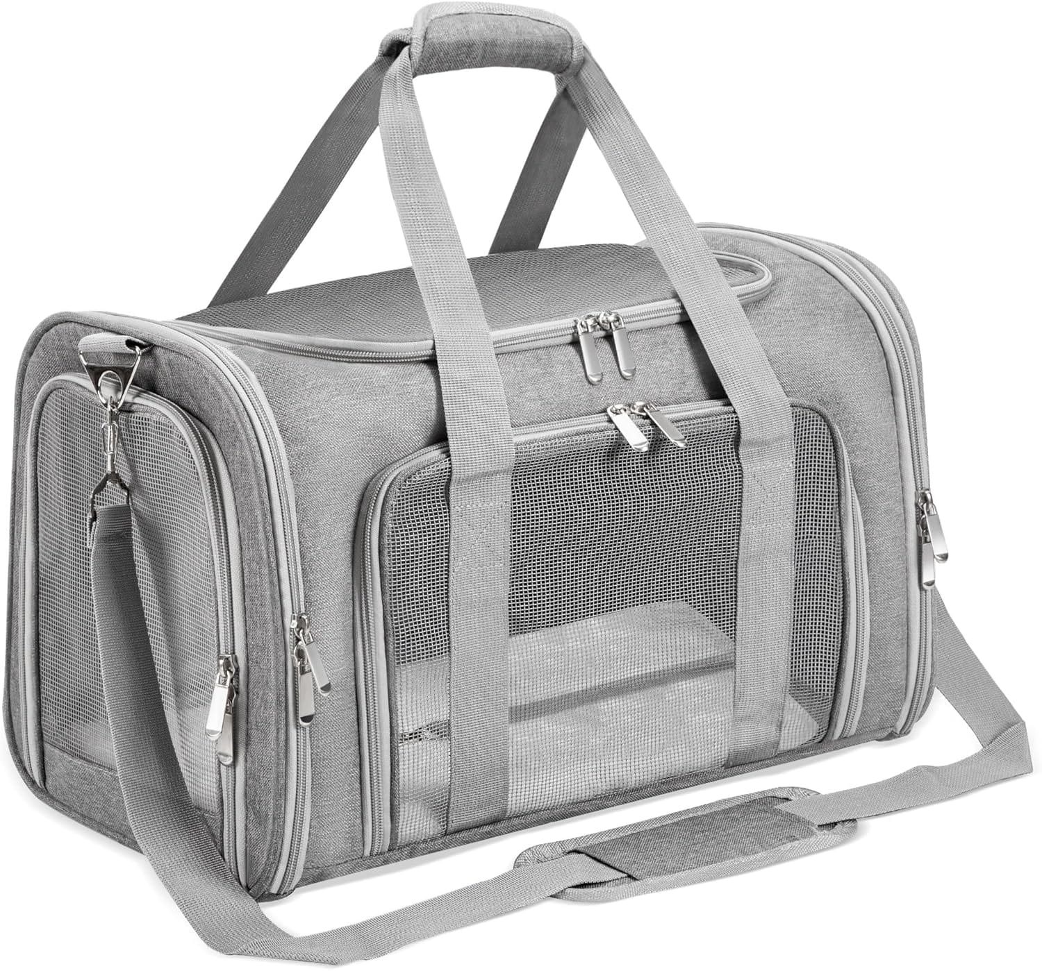 Soft Sided Cat/Dog/Pet Carrier, Collapsible Pets Travel Carriers For Big Cats/Small Dogs With Shoulder Strap & Removable Mat, Mesh Puppy Carry Bag, Up To 16 Lbs, TSA Airline Approved(Gray) Soft-Sided Cat/Dog/Pet Carrier, Collapsible Pets Travel Carriers for Big Cats/Small Dogs with Shoulder Strap & Removable Mat, Mesh Puppy Carry Bag, Up to 16 Lbs, TSA Airline Approved(Gray)