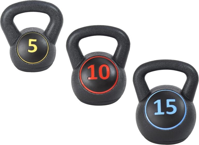 Fitvids Wide Grip 3-Piece Kettlebell Exercise Fitness Weight Set, Include 5 lbs, 10 lbs, 15 lbs and 20 lbs, Set of 3 or Set of 4