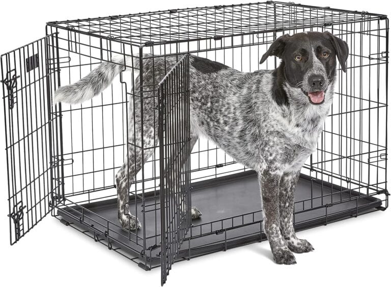 MidWest Homes for Pets 36-Inch Two-Door iCrate Folding Dog Crate with Divider Panel, Leak-Proof Tray & Secure Latches  Metal Wire Kennel for M-L Breeds  Portable, Durable & Easy to Assemble