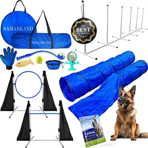 Dog Agility Course Backyard Set, Including Dog Tunnel Bags for Agility Dog Jumps and All Toys - Professional Dog Agility Equipment Range - Dog Training Course Equipment, Dog Obstacle Course Backyard