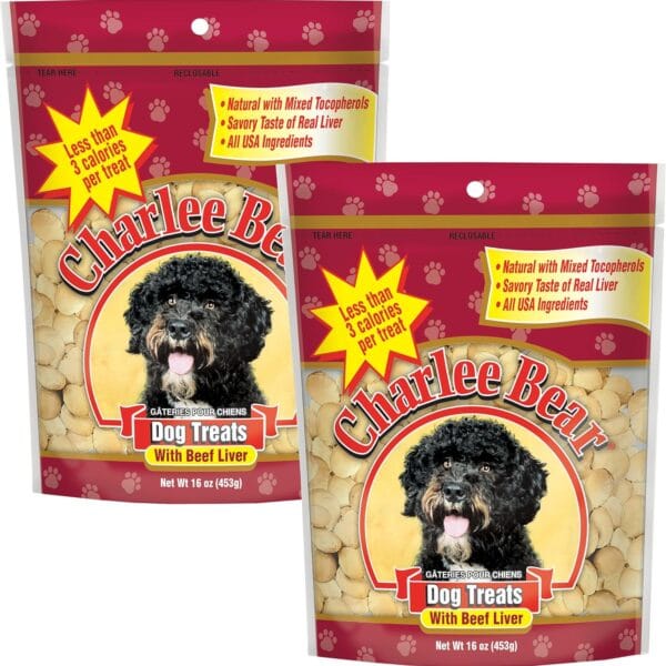 Charlee Bear Original Crunch Beef Liver Dog Treats, 16 oz (2-Pack) - Made in The USA, Natural Training Treats for Dogs