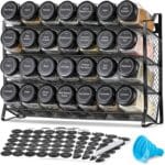 AOZITA Spice Rack Organizer for Cabinet, Spice Organizer with 28 Empty Spice Jars with Black Lids, Funnel, Spice Labels, Seasoning Organizer for Countertop, Cabinet, Kitchen, Pantry, Cupboard