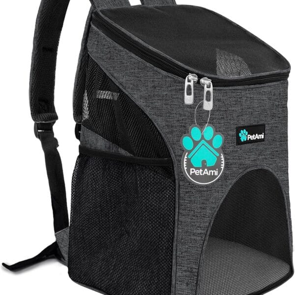 PetAmi Small Dogs and Cat Backpack Carrier, Airline Approved Pet Backpack Carrier, Ventilated, Safety Strap, Buckle Support Designed for Hiking Travel Camping Outdoor, Max 18 lbs (Dark Gray)