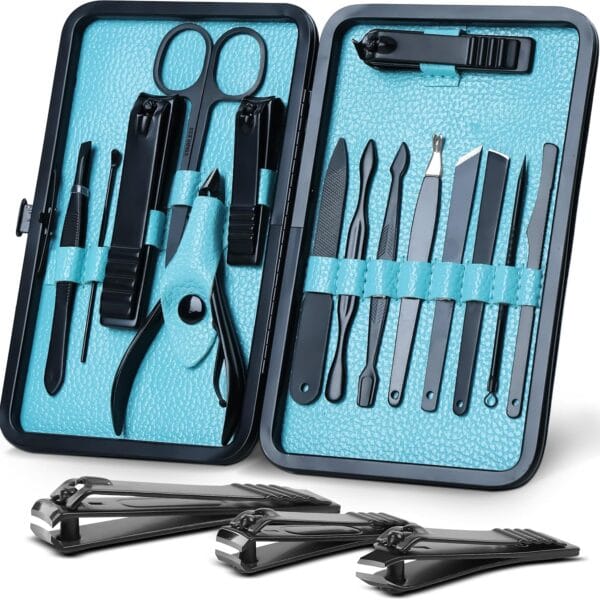 Utopia Care Nail Clippers Professional Nail Kit or Manicure Kit for Women and Men, Stocking Stuffers or Groomsmen Gifts 16Pcs Pedicure Set for Fingernail, Toenail Clippers with Travel Case
