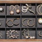 Wood Jewelry Organizer Tray with PU-Leather Linen, Earring Organizer Jewelry Organizer Showcase Display Drawer Organizer Storage, Earring Holder Necklace Bracelet Ring Accessary Organizers (12 Grids)