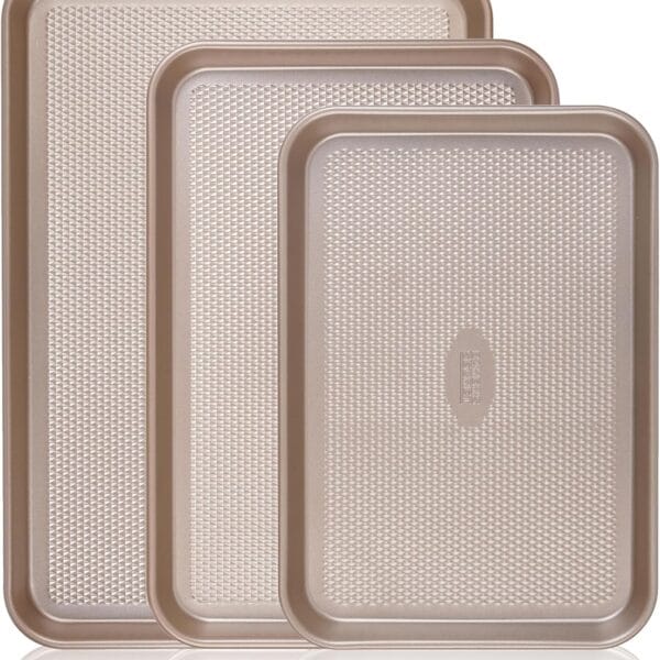 Baker's Secret Baking Sheet Pan Set, 3x Cookie Sheets for Oven, Diamond Texture Premium Air Flow, Set of 3 Baking Trays, Extra Thick 0.6mm with Diamond Base PFOA, PFOS, PTFE and PFAS free