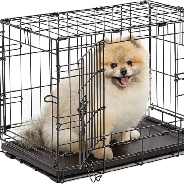 MidWest Homes for Pets 22-Inch Two-Door iCrate Folding Dog Crate with Divider Panel, Leak-Proof Tray & Secure Latches – Metal Wire Kennel for XS Breeds – Portable, Durable & Easy to Assemble