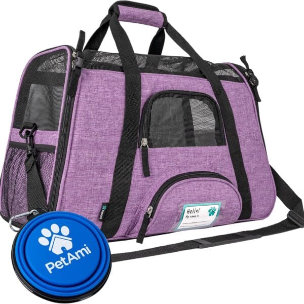 PetAmi Airline Approved Pet Carrier for Cat, Soft Sided Dog Carrier for Small Dog, Cat Travel Supply Accessories Indoor Cat, Ventilated Pet Carrying Bag Medium Large Kitten Puppy, Small Heather Purple