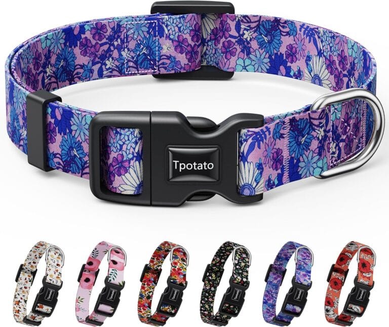 Tpotato Reflective Combination Pattern Girl Dog Collar for Puppy Small Medium Large Breed Dogs,Female Cute Floral Designer Dog Collars,Adjustable Soft Nylon Pet Collar,Quick Release Dog Collar XS