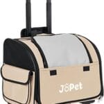 Pet Bag Carrier with Wheels, Pet Backpack with Wheels, Small Dog Carrier, cat Carrier, Detachable Wheels, Travel Bag, Pet Trolley, Soft Sided Carrier with Wheels, Foldable Carrier (Latte White)