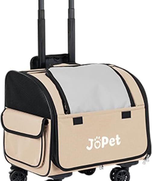 Pet Bag Carrier with Wheels, Pet Backpack with Wheels, Small Dog Carrier, cat Carrier, Detachable Wheels, Travel Bag, Pet Trolley, Soft Sided Carrier with Wheels, Foldable Carrier (Latte White)