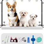 Dog Grooming Arm with Hammock  42" Adjustable Dog Grooming Stand with Clamp for Table, Foldable Stainless Steel Grooming Arm with Dual Nooses, Ideal for Small and Large Dogs (Table Not Included)