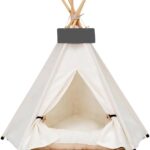 Pet Teepee Dog & Puppy Cat Tents Tipi Bed Portable Houses with Thick Cushion for Pets Up to 15lbs