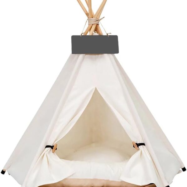 Pet Teepee Dog & Puppy Cat Tents Tipi Bed Portable Houses with Thick Cushion for Pets Up to 15lbs