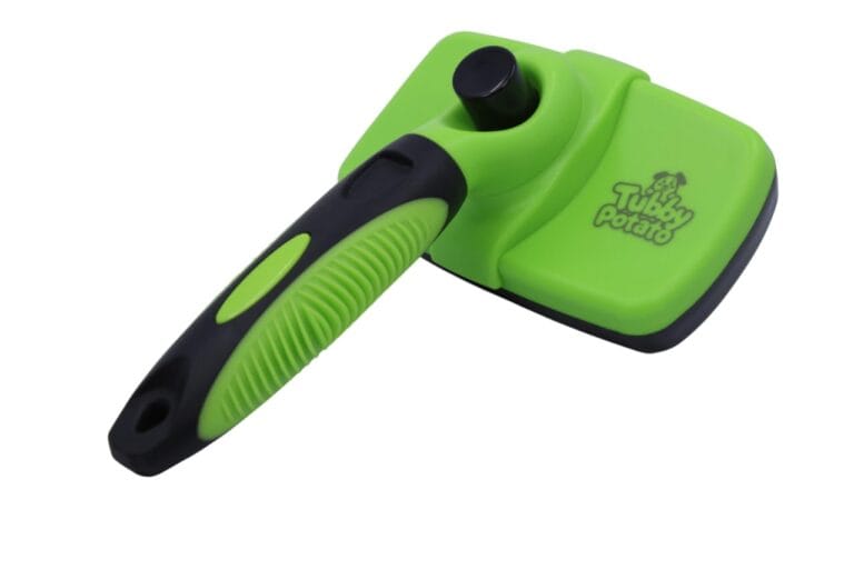 Tubby Potato Self Cleaning Slicker Brush - Deshedding Brush for Long and Short Haired Pets. Comfortable and Safe for Senitive Skin. Great for Dogs, Cats, and other Small Animals- Green
