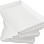 US Acrylic White Plastic Serving Trays (Set of 4) 15 x 10 | Large Unbreakable Reusable Rectangular Party Platters | Serve Appetizers, Fruit, Veggies, & Desserts | BPA-Free & Made in USA