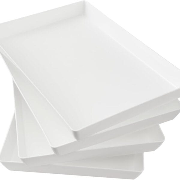US Acrylic White Plastic Serving Trays (Set of 4) 15 x 10 | Large Unbreakable Reusable Rectangular Party Platters | Serve Appetizers, Fruit, Veggies, & Desserts | BPA-Free & Made in USA