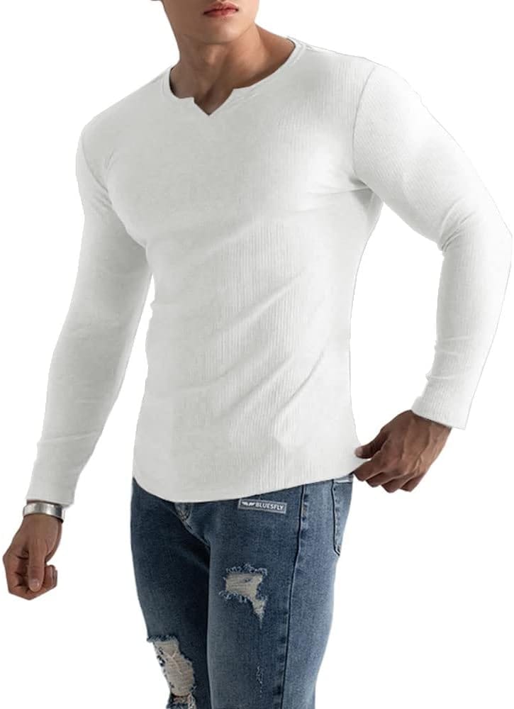 Muscle Cmdr Men's Henley Long&Short Sleeve T-Shirt Slim Fit V Neck Shirts Stretch Tee Casual Underwear Athletic Medium Weight