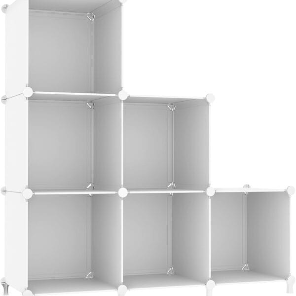 AWTATOS Cube Storage Organizer, Storage Cubes Shelves Bookshelf, 6 Cube Closet Organizers and Storage, DIY Stackable Plastic Clothes Organizer Shelving for Bedroom, Home, White