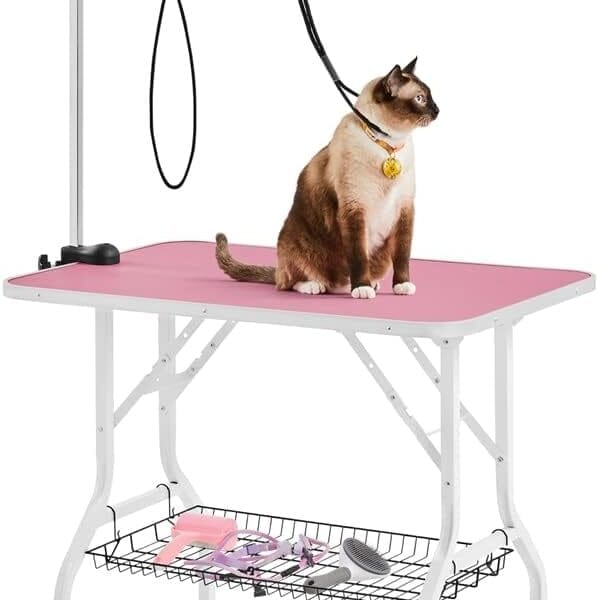 Topeakmart Foldable Portable Pet Grooming Table - 36in Professional Dog Cat Trimming Table w/Adjustable Arm & 2 Nooses, Maximum Capacity Up to 220lbs