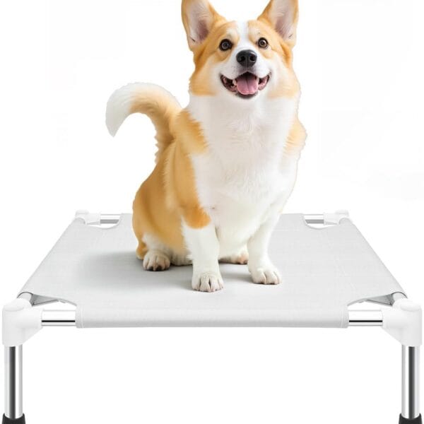 Makerfire Elevated Dog Bed, Indoor/Outdoor Raised Dog Cot for Small Dogs, Detachable Pet Bed with Non-Slip Feet, Polyester Cotton (19.5'' L x 19.5'' W x 6.4" H)