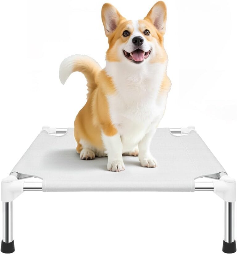 Makerfire Elevated Dog Bed, Indoor/Outdoor Raised Dog Cot for Small Dogs, Detachable Pet Bed with Non-Slip Feet, Polyester Cotton (19.5'' L x 19.5'' W x 6.4" H)