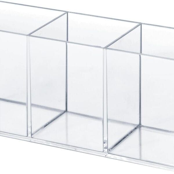 Clear Acrylic Silverware & Pen Organizer Caddy, Transparent Plastic Silverware Holder, Perfect for Office, Bedroom, and Bathroom Storage