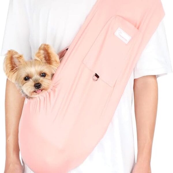 Dog Sling Carrier  Ice Silk Dog Slings for Small Dogs up to 10 lbs, Breathable Dog Carrier Sling with Adjustable Safety Strap & Buckle, Portable Cat Sling Carrier (Pink)