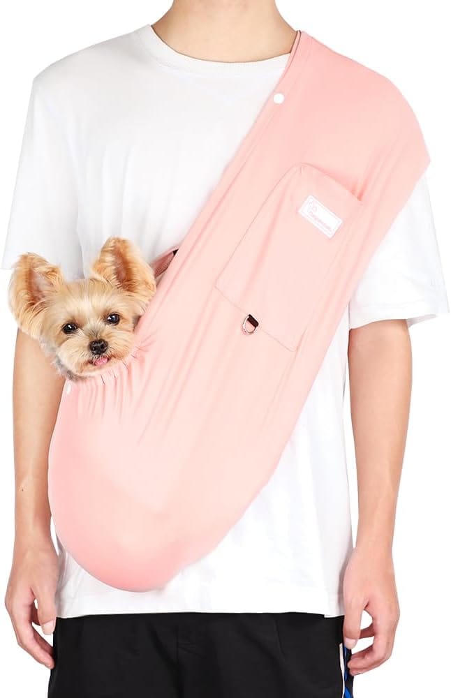Dog Sling Carrier  Ice Silk Dog Slings for Small Dogs up to 10 lbs, Breathable Dog Carrier Sling with Adjustable Safety Strap & Buckle, Portable Cat Sling Carrier (Pink)