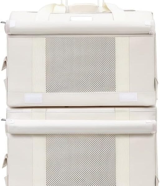 Double-Layer Rolling Pet Carrier for Two Cats, Stackable Travel Bag with Mesh Windows, Removable Compartments