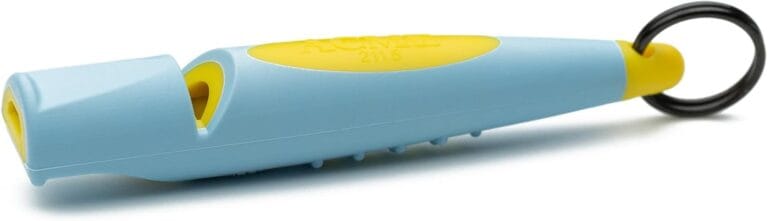 ACME Alpha 211.5 Professional Dog Training Whistle with Enhanced Ergonomic Grip. BPA-Free Plastic. 110 dBA. Long Range. Standardized Frequency. Weatherproof. Made in The UK (Baby Blue on Yellow)