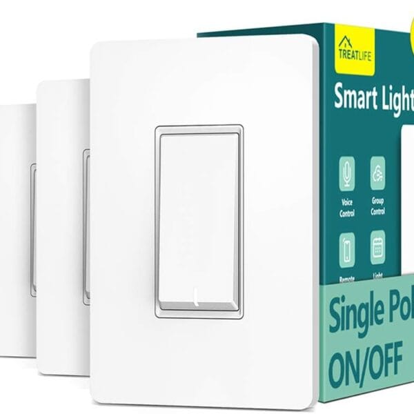 TREATLIFE Smart Light Switch Single Pole Works with Alexa, Google Home and SmartThings, 2.4GHz WiFi Timer Smart Switch, Neutral Wire Required, No Hub Required, FCC Listed, 4 Pack