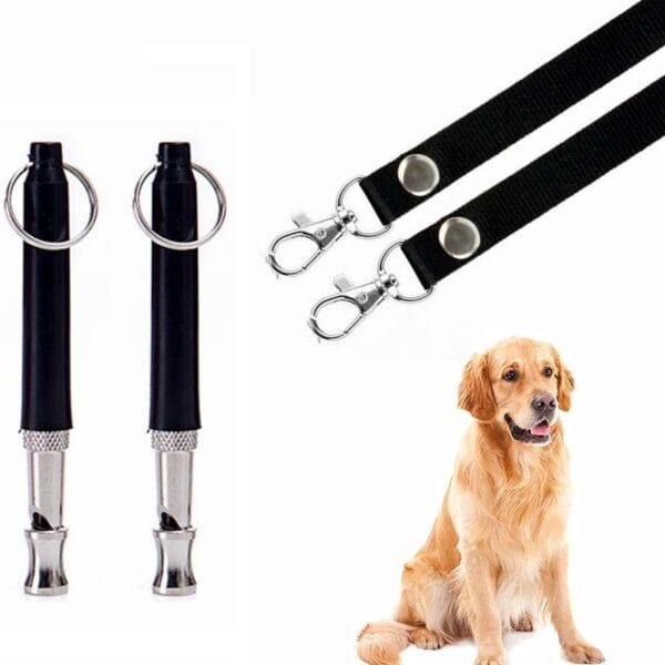 Dog Whistle to Stop Barking, Adjustable Pitch Ultrasonic Training Tool Silent Bark Control for Dogs-2 Free Lanyard Strap with Pack of 2 PCS Pet Whistle