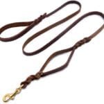 Leather Double Handle Dog Leash-1.8cm Width by 6ft Length, Braided Training Lead with Traffic Handle, Easy Control and Heavy Duty