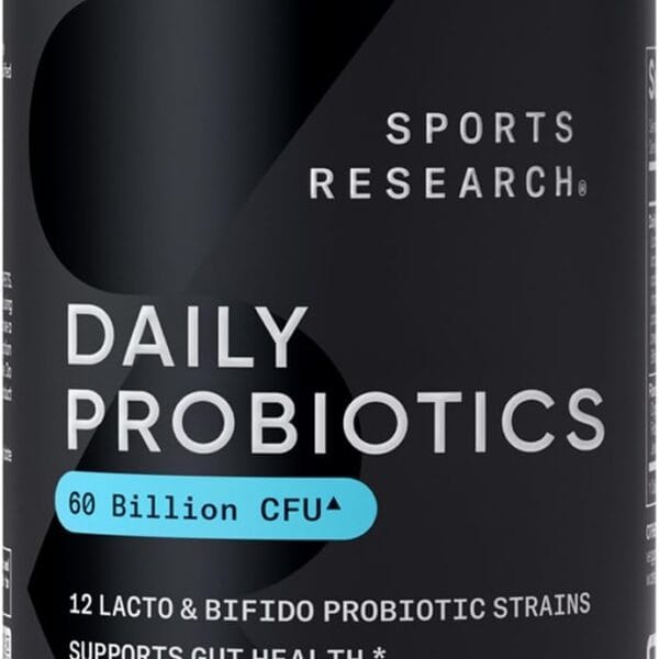 Sports Research Daily Probiotics with Prebiotics, 60 Billion CFU - Vegan Capsules for Gut Health & Digestive Support, Probiotics for Women & Men - Non-GMO Verified & Gluten Free - 30 Count