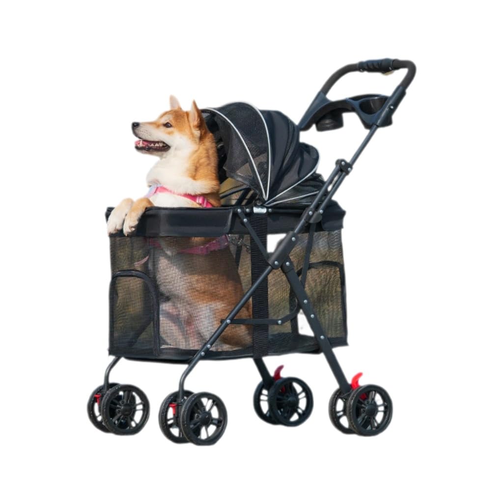 Larger Dog Stroller for Medium Pet, Lightweight, Dispenser, Storage Pouch, Brake Wheels, Easy Folding, Offering A Wide and Breathable View Larger Dog Stroller for Medium Pet, Lightweight, Dispenser, Storage Pouch, Brake Wheels, Easy Folding, Offering A Wide and Breathable View