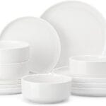 MALACASA Plates and Bowls Sets, 12 Pieces Porcelain Dinnerware Sets Dishware Sets Chip Resistant Ceramic Dish Set Dining Dinner Ware Service for 4, White, Series LUNA
