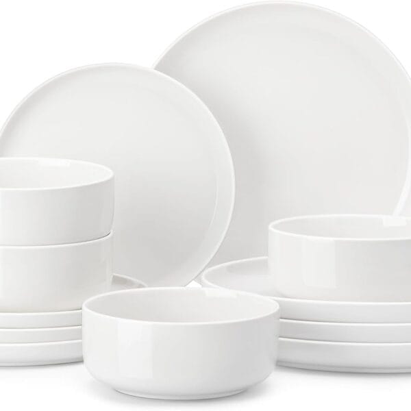 MALACASA Plates and Bowls Sets, 12 Pieces Porcelain Dinnerware Sets Dishware Sets Chip Resistant Ceramic Dish Set Dining Dinner Ware Service for 4, White, Series LUNA
