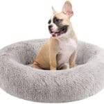 Friends Forever Serena Donut Memory Foam Orthopedic Dog Bed, Soft Faux Fur Oval Cat Couch For Indoor Pet, Fluffy Calming Plush Shag, Round Raised Bolster Cushion, Machine Washable Cuddler, Grey