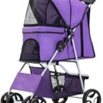 Pet Stroller 4 Wheels, Foldable Cat Dog Cage Stroller Travel Carrier Strolling Cart with Cup Holder & Storage Basket Doggie Strollers (Purple)