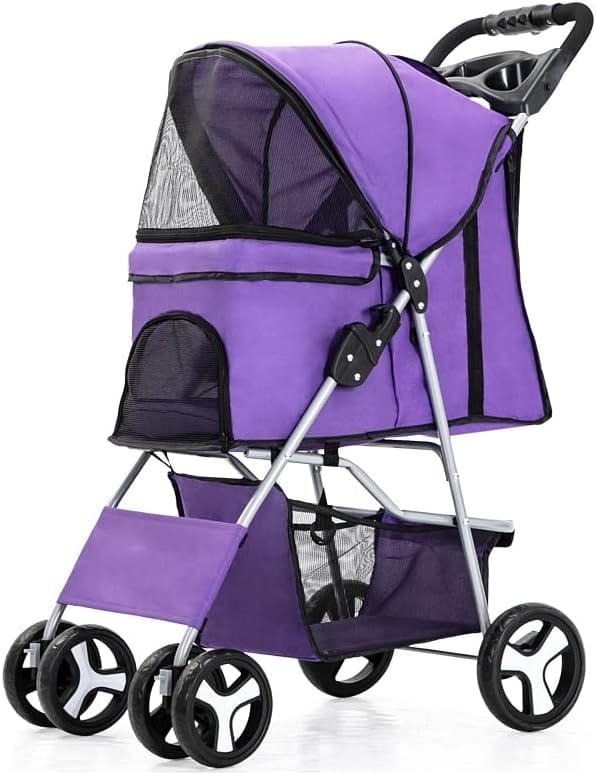 Pet Stroller 4 Wheels, Foldable Cat Dog Cage Stroller Travel Carrier Strolling Cart with Cup Holder & Storage Basket Doggie Strollers (Purple) Pet Stroller 4 Wheels, Foldable Cat Dog Cage Stroller Travel Carrier Strolling Cart with Cup Holder & Storage Basket Doggie Strollers (Purple)