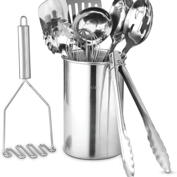 Avador Premium Set of 10 Stainless Steel Kitchen Tool Set with Holder Easy To Clean, Space Saving, Great for Cooking, Baking, Prepping