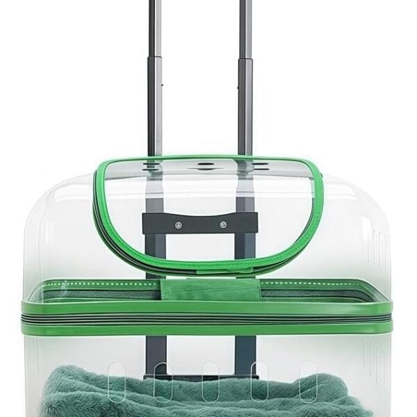 Hard Pet Carrier with Wheels, Pet Carrying Case with Clear Window, Large Cat Travel Carrier for Pets up to 22 Lbs(Green)