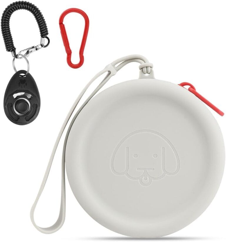 WALLFID Silicone Dog Treat Pouch Small Bag,with Pet Training Clicker,Walking Bag for Dog and Cat, Pocket Size, Easy to Clean, Odorless, Zipper Design,Moisture-Proof,Travel Walking Bag.(Light Grey)